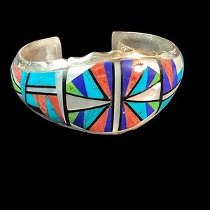 Sterling Silver Coral, Lapis & Turquoise Cuff Bracelet